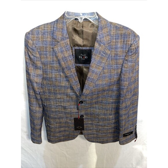 Bespoke Tazzio Men’s Dress Blazer Size 37S Slim Fit Gray Brown Woolen Flex NWT - Picture 1 of 13